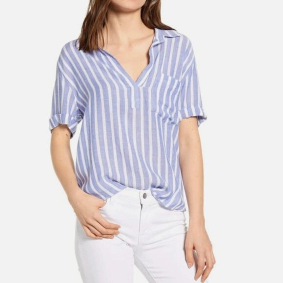 Rails "Savannah" Blue and White Striped Linen Blouse, Size XS - Picture 1 of 6